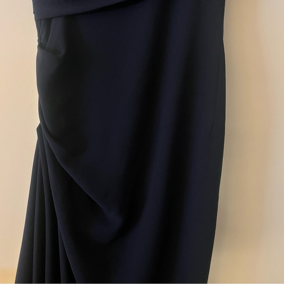 Oscar de la Renta Navy Draped Silk Asymmetrical Navy Dress 6 NWT - Picture 12 of 17